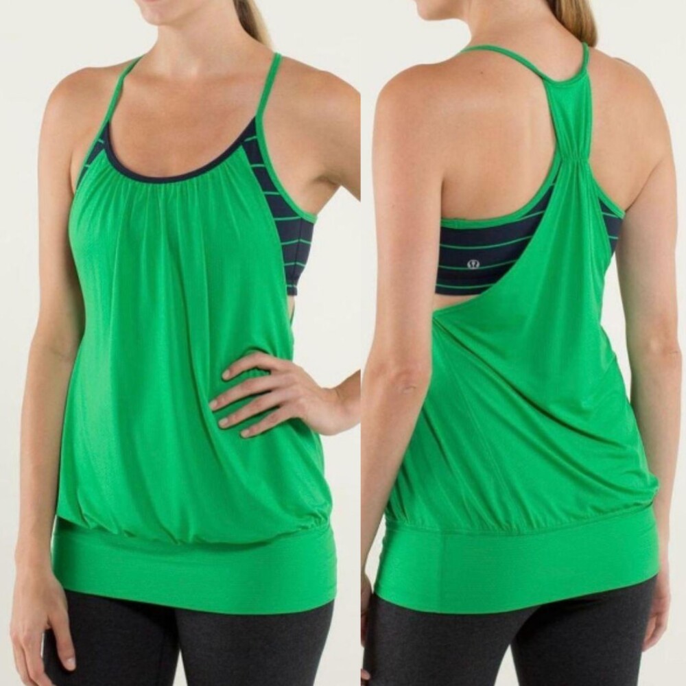 Lululemon No Limits Tank Green Bean Slalom Stripe Inkwell Yoga Activewear